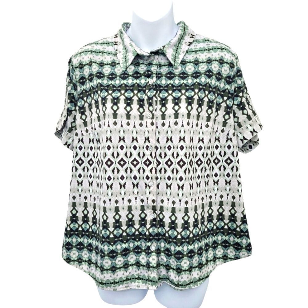 2/$20 Vintage 90s Green & Grey Buttons Down Shirt Top Size: M